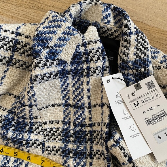 Zara double breasted textured weave jacket blazer in blue - Picture 9 of 10